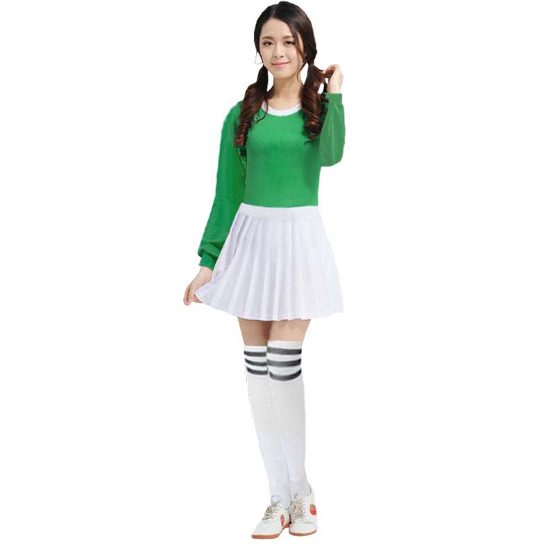 Long-sleeve green and blue shirt + 0013 white dress